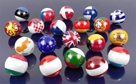 Flag balls of european countries, 3d rendering | Premium Photo
