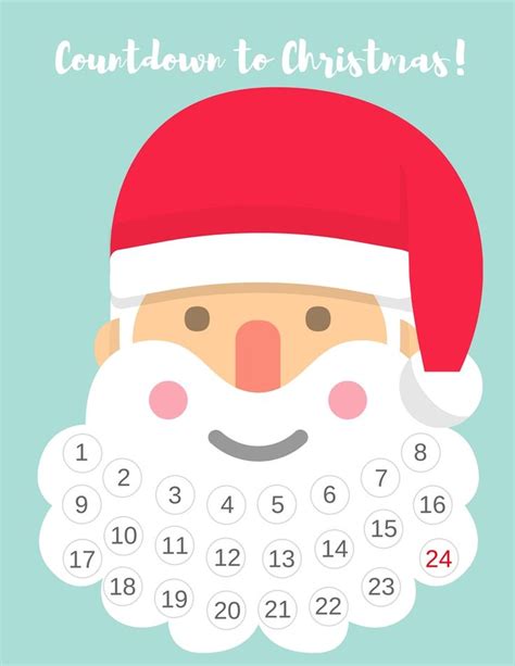 a calendar with santa claus's face and the words, countdown to christmas on it