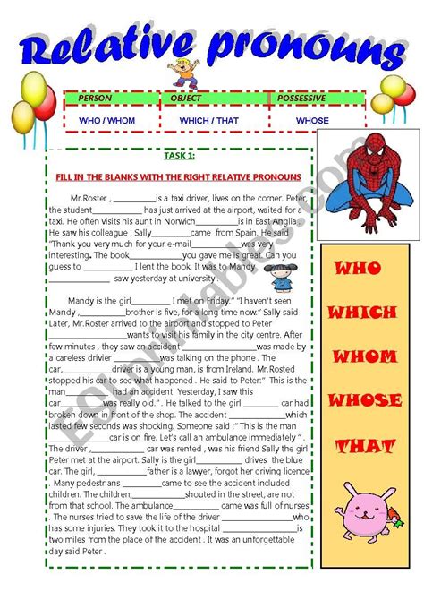 RELATIVE PRONOUNS : WHO - WHICH -WHOSE -WHOM -THAT - ESL worksheet by ...