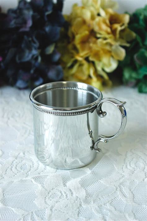 Engraved Pewter Baby Cup with Beaded Detail