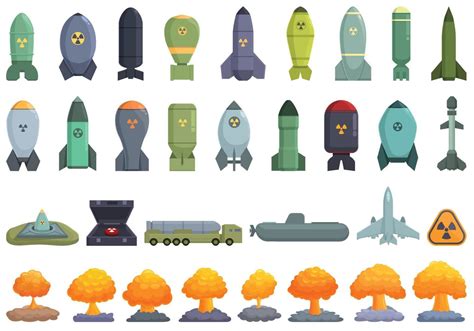 Nuclear weapon icons set cartoon vector. Military ship 14294558 Vector ...