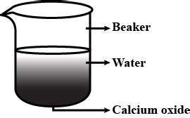 Solid calcium oxide was taken in a container and water was added slowly to it.State the two ...