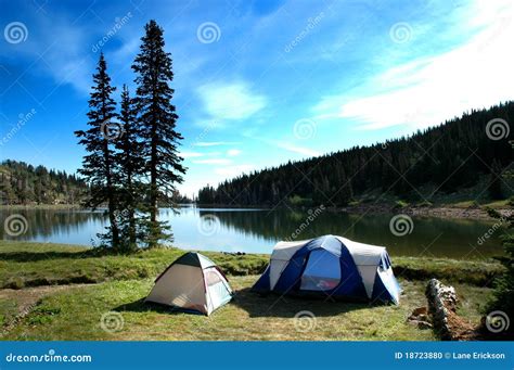 Camping Tents Near Lake Stock Photo - Image: 18723880