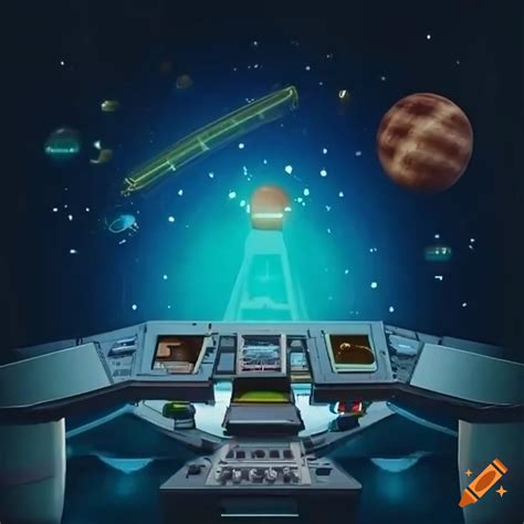 Spaceship cockpit with planets on radar screen