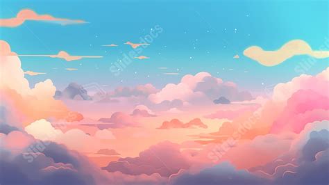 Pink Clouds Blue Sky Cartoon Cute Decoration Creative Illustration ...