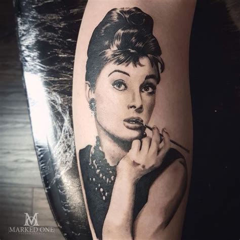 Amazing portrait tattoo of Audrey Hepburn by Gav Guest at Marked One Tattoo.