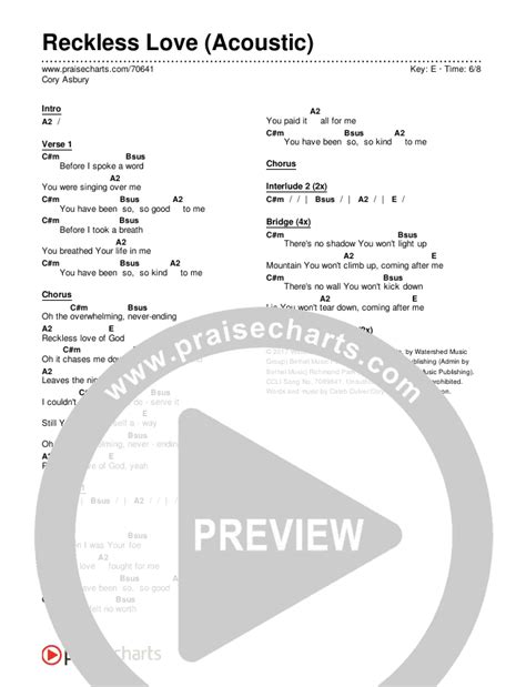 Reckless Love (Acoustic) Chords PDF (Cory Asbury) - PraiseCharts