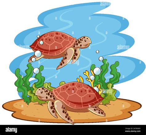 Scene with sea turtles in the sea illustration Stock Vector Image & Art - Alamy