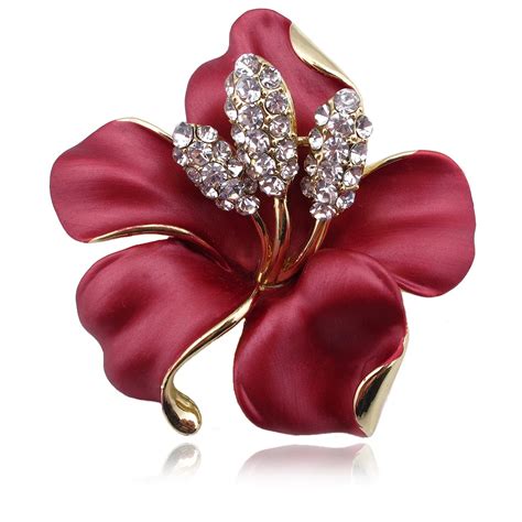 2016 Hot Enamel Brooch Crystal Lily Flower Brooches Wedding Bridal Top Quality Brooch Pins ...