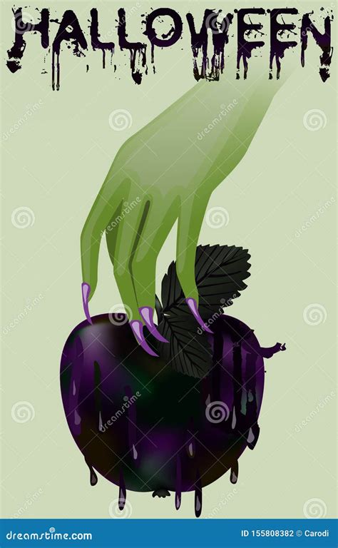 Happy Halloween Background. Poisoned Apple and Witch, Vector Stock Vector - Illustration of ...