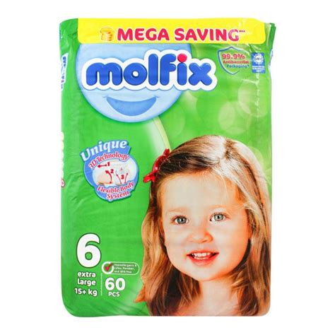 Molfix Diaper No. 6, Extra Large, Mega Pack, 15+ KG, 60-Pack – Online Shopping in Pakistan