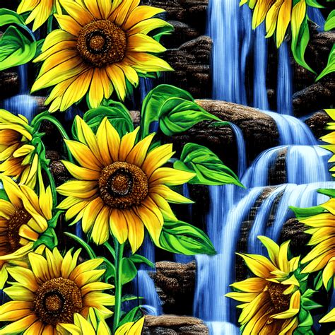 Waterfall Sunflowers Digital Graphic Hyper Realistic Detail · Creative Fabrica