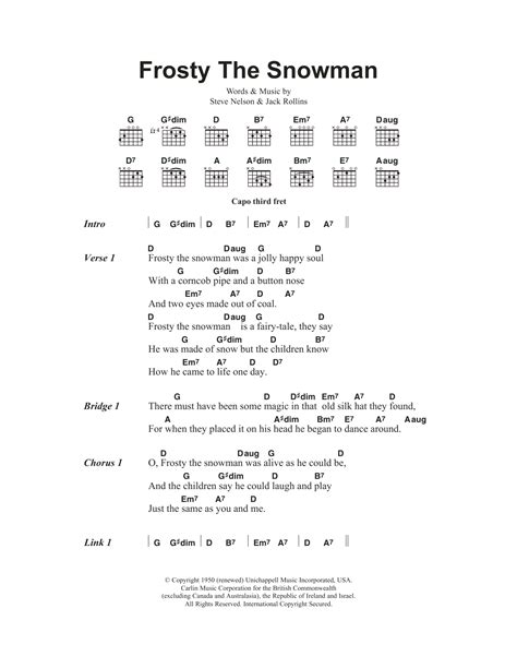 Printable Lyrics To Frosty The Snowman