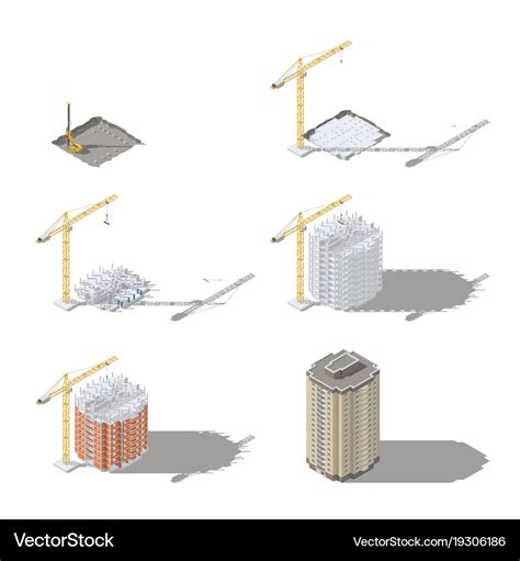 Stages of construction of a high-rise building Vector Image