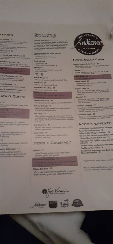 Menu at Andiamo Steakhouse, Las Vegas