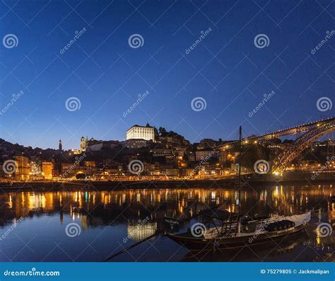 Porto Old Town And Landmark Bridge In Portugal At Night Editorial Image - Image of landmark ...