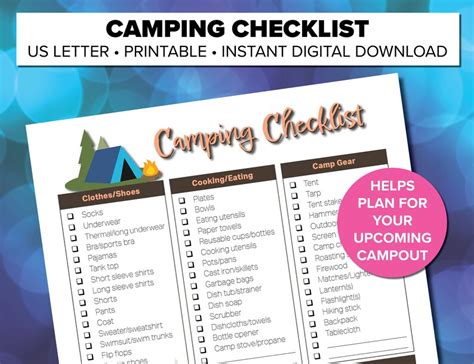 Printable Camping Checklist, Vacation Checklist - Etsy