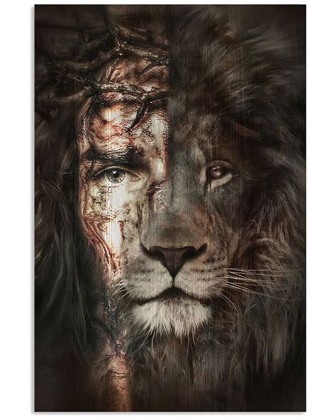 Jesus And Lion Poster | Teehin.com in 2021 | Jesus and lion, Lion poster, Black metal wall art