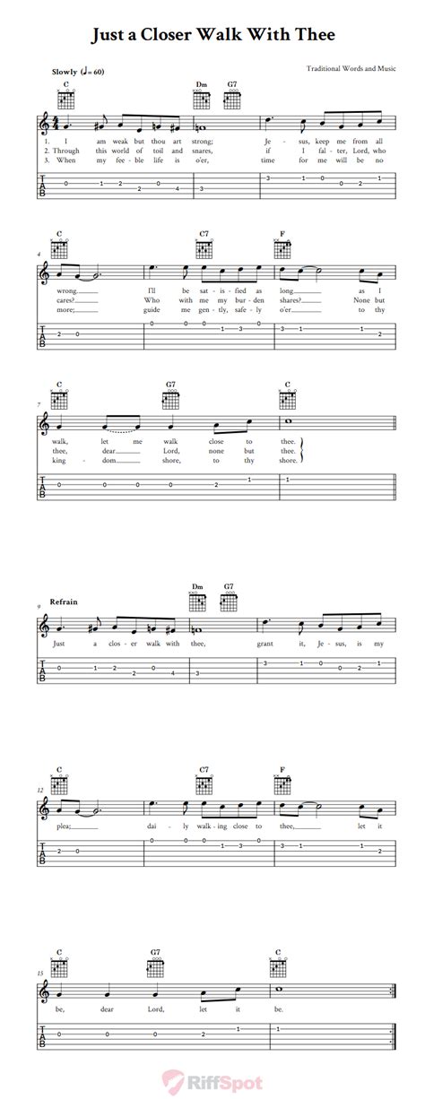 Just a Closer Walk with Thee: Chords, Sheet Music, and Tab for Guitar with Lyrics