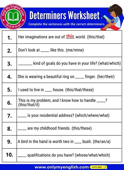 Determiners Worksheet | Determiners, Conjunctions worksheet, Practices ...