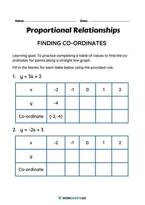 Proportional Relationship Printable Worksheet