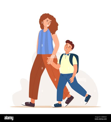 Child walking to school with parent Cut Out Stock Images & Pictures - Alamy