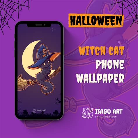 Halloween witch cat phone wallpaper + screensaver GIF - Isagu Art ...