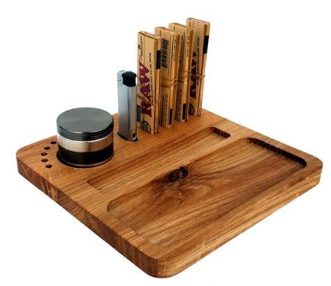 Rolling Tray. Weed Grinder Stoner Gift SetSolid Oak Deluxe