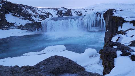 Iceland View Of Beautiful Godafoss Waterfall In Winter 1 Stock Video ...