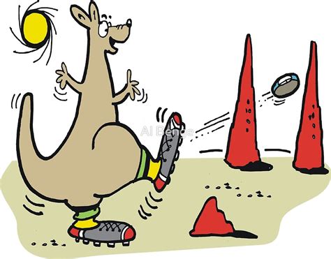 "Cute cartoon kangaroo kicking football in Australian outback" by Al ...