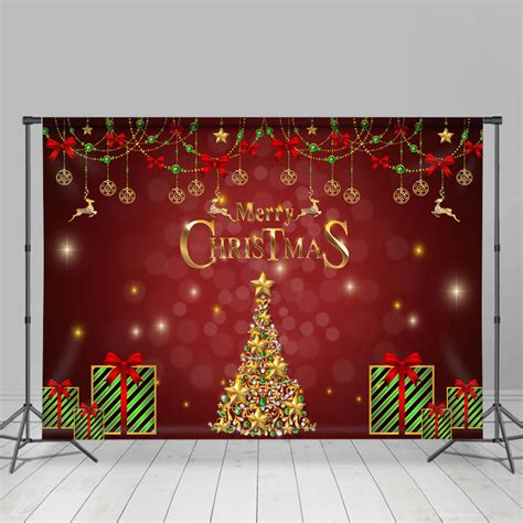 Green Gifts Red Bowknot Merry Christmas Backdrop - Lofaris