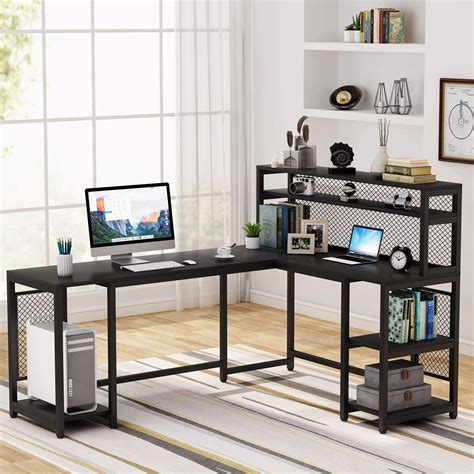 Tribesigns 67 inch Large L-Shaped Computer Desk with Hutch and Bookshelf, Home Office Desk with ...