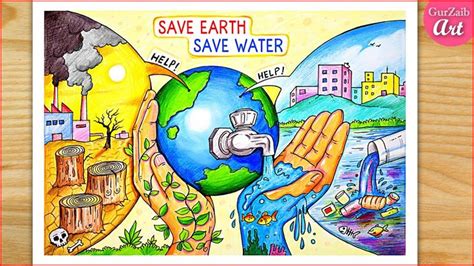 Save Water Save Earth Drawing / Save Water Save Life poster / World ...