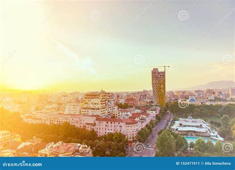 Areal View of Tirana City Center at Sunset. Editorial Photo - Image of ...