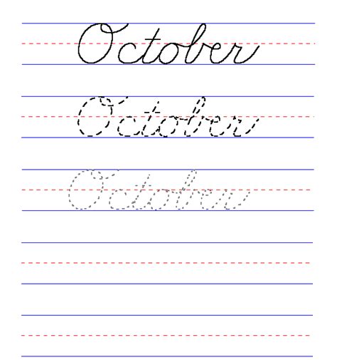 Handwriting for Kids - Cursive - Month of the Year - October