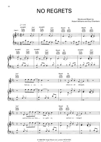 Robbie Williams - No Regrets - Sheet Music For Piano