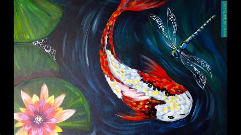 How to Paint Koi Fish Dragon fly and Waterlilies Easy Beginner Acrylic - YouTube