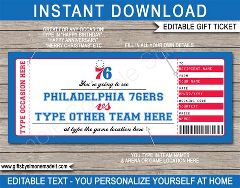 Philadelphia 76ers Game Ticket Gift Voucher | Printable Surprise NBA ...