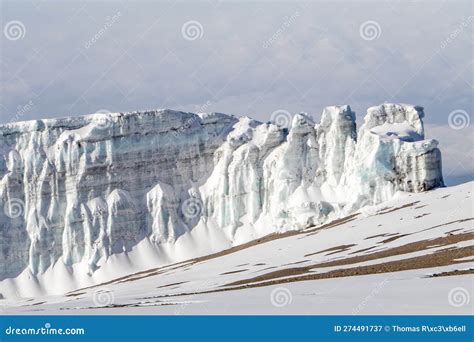 Glaciers and Ice on the Slope of Mount Kilimanjaro. Bright Sunlight ...