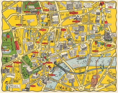 1946 A Map of Piccadilly, London. A Pictorial Map by J. P. Sayer ...