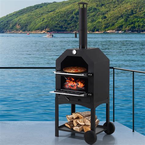 3in1 Charcoal BBQ Grill Steel Pizza Oven Smoker Outdoor Portable ...