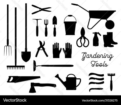 Gardening tools black silhouettes set Royalty Free Vector