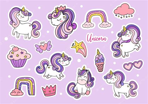 Premium Vector | Cute purple magical simple unicorn sticker