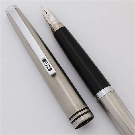 Pilot Pocket Fountain Pen (1980) - Brushed Steel, Fine Steel Nib (Near Mint, Works Well ...