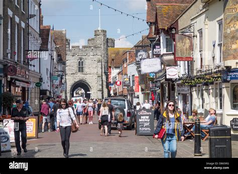 Shoppers Tourists Canterbury High Street England Stock Photo, Royalty ...