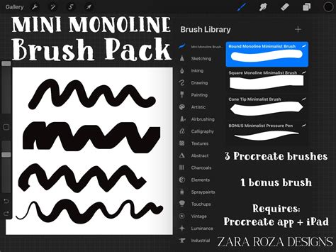 Mini Monoline Procreate Brush Set Pack Graphic by ZaraRozaDesigns · Creative Fabrica