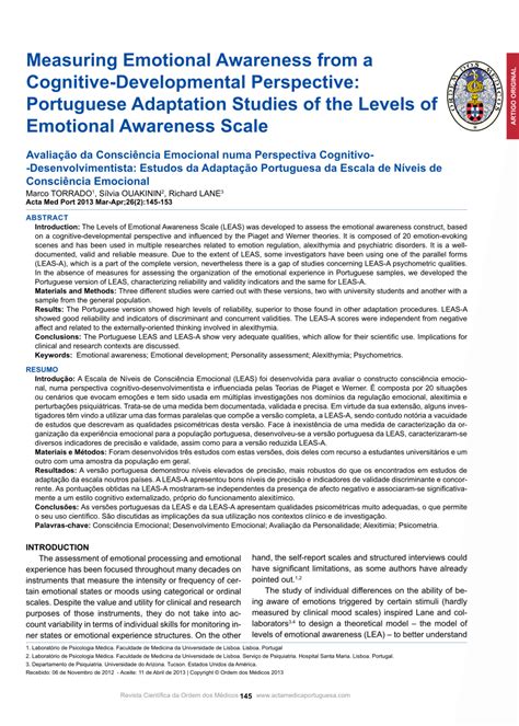 (PDF) Measuring Emotional Awareness from a Cognitive-Developmental ...