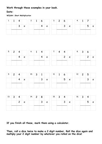 Short Column Multiplication Sheets Differentiated 2 digit x 1 digit | Teaching Resources