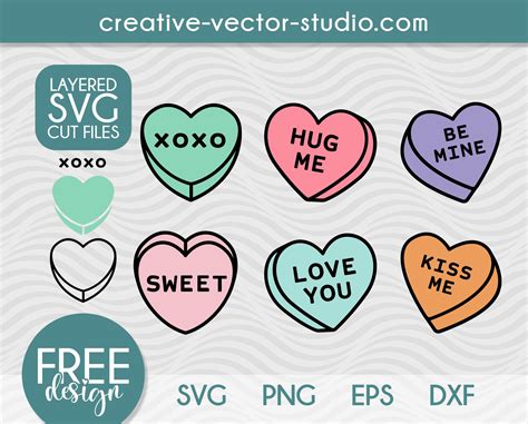 Free Candy Hearts SVG, PNG, DXF, EPS | Creative Vector Studio