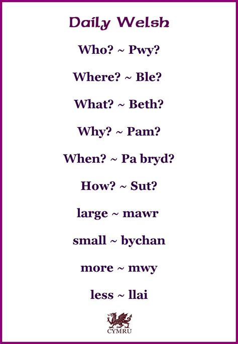 Question words | Welsh words, Learn welsh, Welsh language